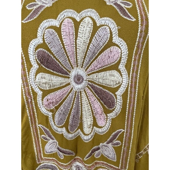 Free People Gold Mustard Embroidered Flowy Tank Top Oversized Fit SZ XS - Picture 3 of 16